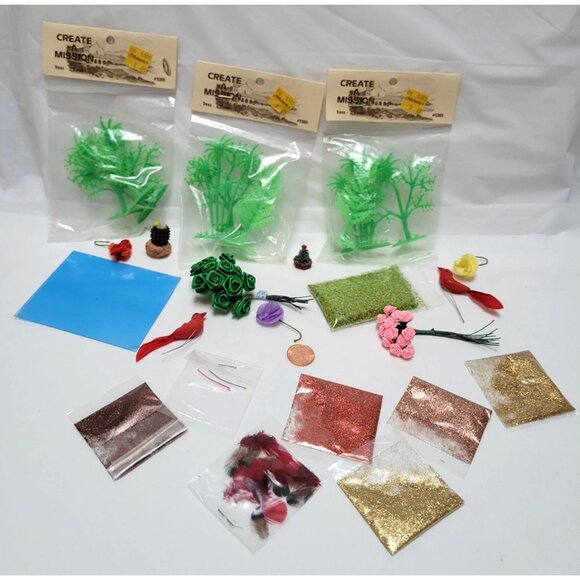 Vintage Lot of 20 Miniature Dollhouse Garden Craft Trees Glitter Birds Flowers - Picture 2 of 7